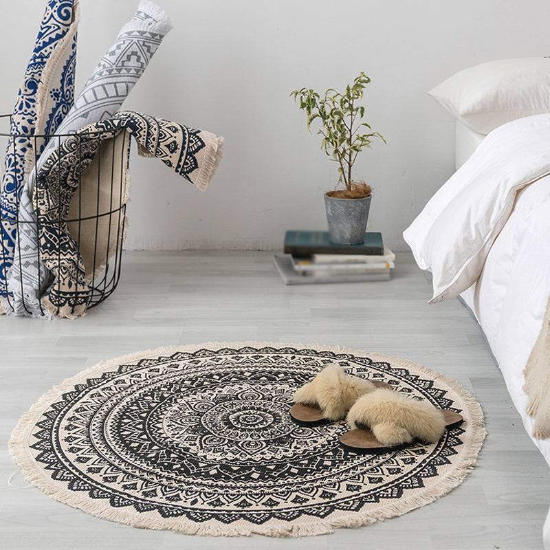 Moroccan tribal floral pattern rug multicolor cotton rug non-slip pet-friendly washable rug for bedroom