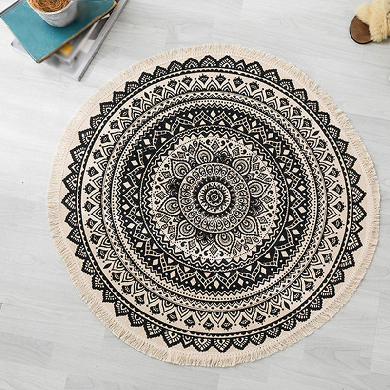 Moroccan tribal floral pattern rug multicolor cotton rug non-slip pet-friendly washable rug for bedroom