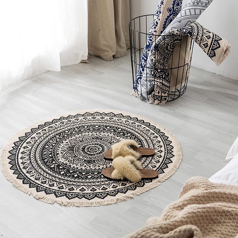 Moroccan tribal floral pattern rug multicolor cotton rug non-slip pet-friendly washable rug for bedroom