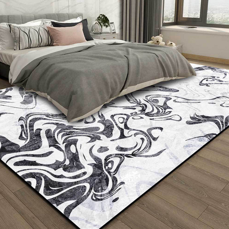 Black and White Study Rug Modernism Abstract Rug Polyester Machine Washable Non-Slip Back Carpet