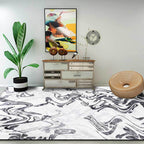 Black and White Study Rug Modernism Abstract Rug Polyester Machine Washable Non-Slip Back Carpet