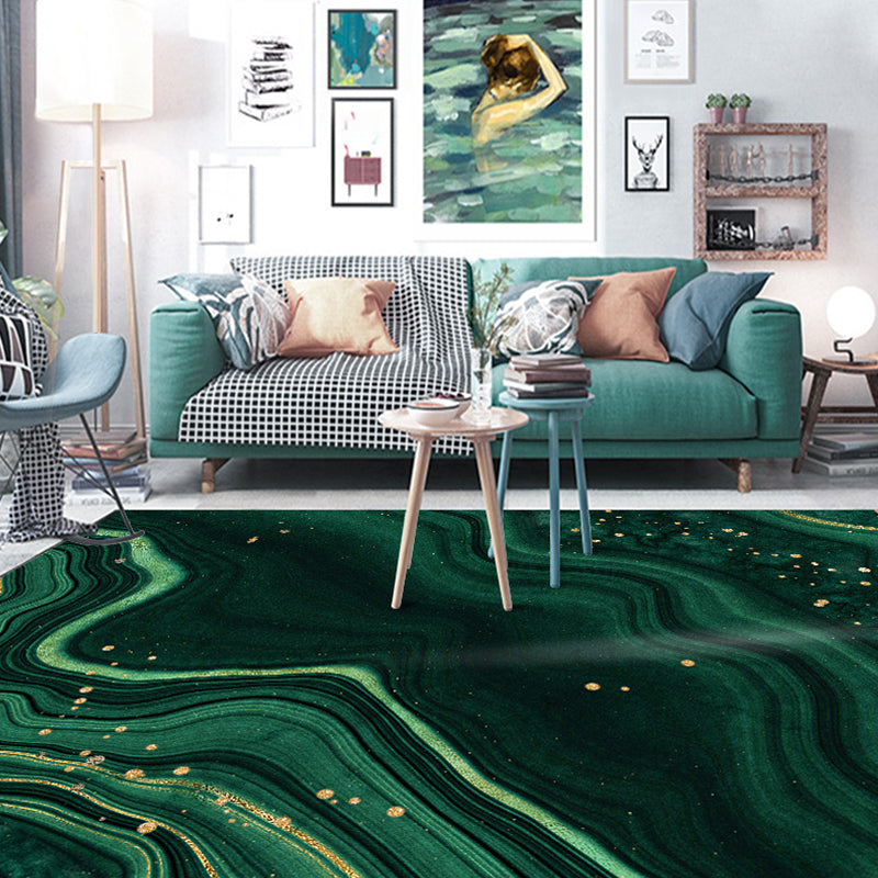 Green abstract rug polyester modern rug washable non-slip pet-friendly rug for the living room