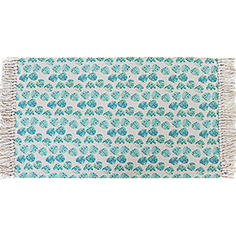 Tropical Leaf Pattern Carpet Green Cotton Rug Non-slip Pet Friendly Washable Area Rug for Living Room