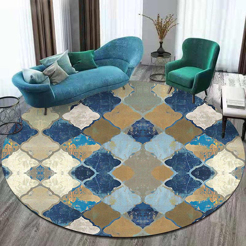 Blue Moroccan Carpet Polyester Albany Geometric Ogee Pattern Carpet Pet-friendly Washable Non-slip Carpet for the Bedroom