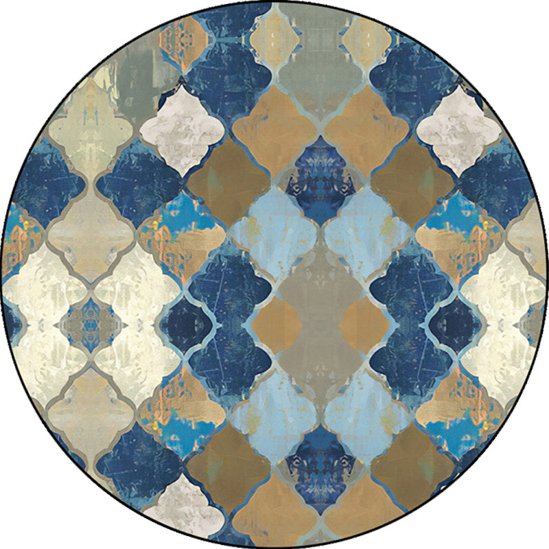 Blue Moroccan Carpet Polyester Albany Geometric Ogee Pattern Carpet Pet Friendly Washable Non-Slip Carpet for Bedroom