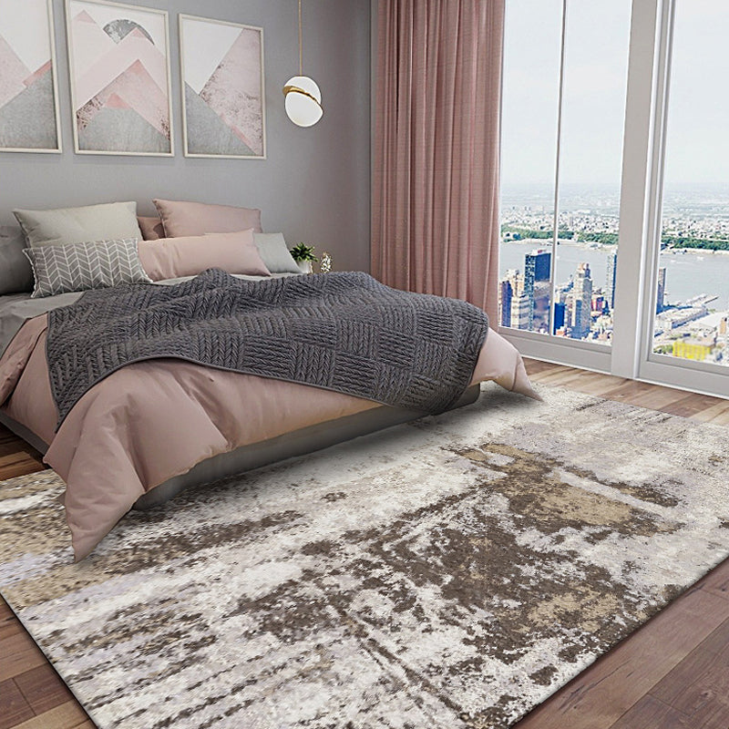 Industrial Abstract Rug Brown Synthetic Rug Anti-Slip Mat Pet-Friendly Washable Rug for the Living Room