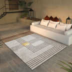 Gray and Camel Modern Rug Polyester Geometric and Stripe Pattern Rug Pet Friendly Washable Non-Slip Area Rug for the Living Room