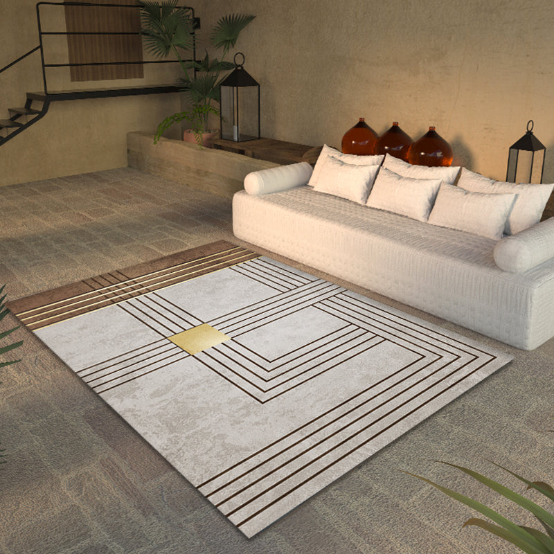Gray and Camel Modern Rug Polyester Geometric and Stripe Pattern Rug Pet Friendly Washable Non-Slip Area Rug for the Living Room