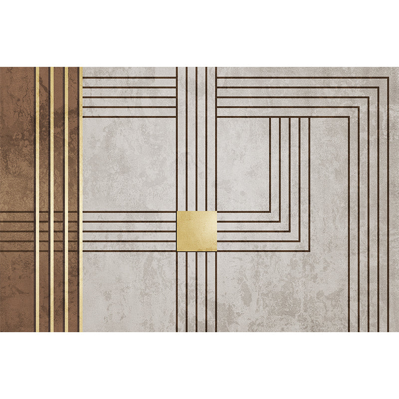 Gray and Camel Modern Rug Polyester Geometric and Stripe Pattern Rug Pet Friendly Washable Non-Slip Area Rug for the Living Room