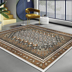 Moroccan Living Room Carpet Brown Tribal Geometric Pattern Carpet Polyester Washable Non-Slip Pet-Friendly Area Rug