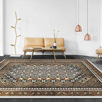 Moroccan Living Room Carpet Brown Tribal Geometric Pattern Carpet Polyester Washable Non-Slip Pet-Friendly Area Rug