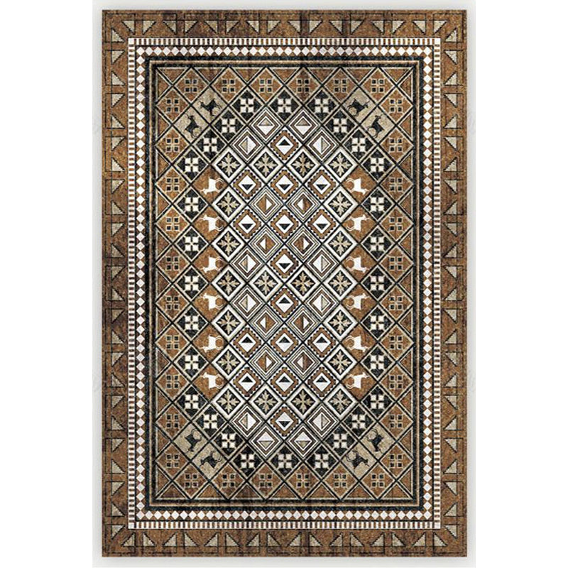 Moroccan Living Room Carpet Brown Tribal Geometric Pattern Carpet Polyester Washable Non-Slip Pet-Friendly Area Rug