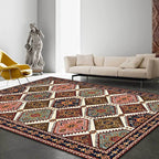 Moroccan Living Room Carpet Brown Tribal Geometric Pattern Carpet Polyester Washable Non-Slip Pet-Friendly Area Rug