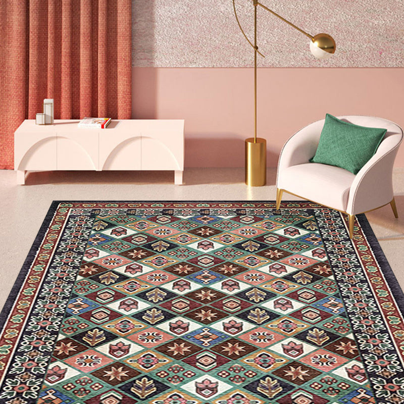 Moroccan Living Room Carpet Brown Tribal Geometric Pattern Carpet Polyester Washable Non-Slip Pet-Friendly Area Rug