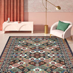 Moroccan Living Room Rug Brown Tribal Geometric Pattern Rug Polyester Washable Non-Slip Pet-Friendly Rug