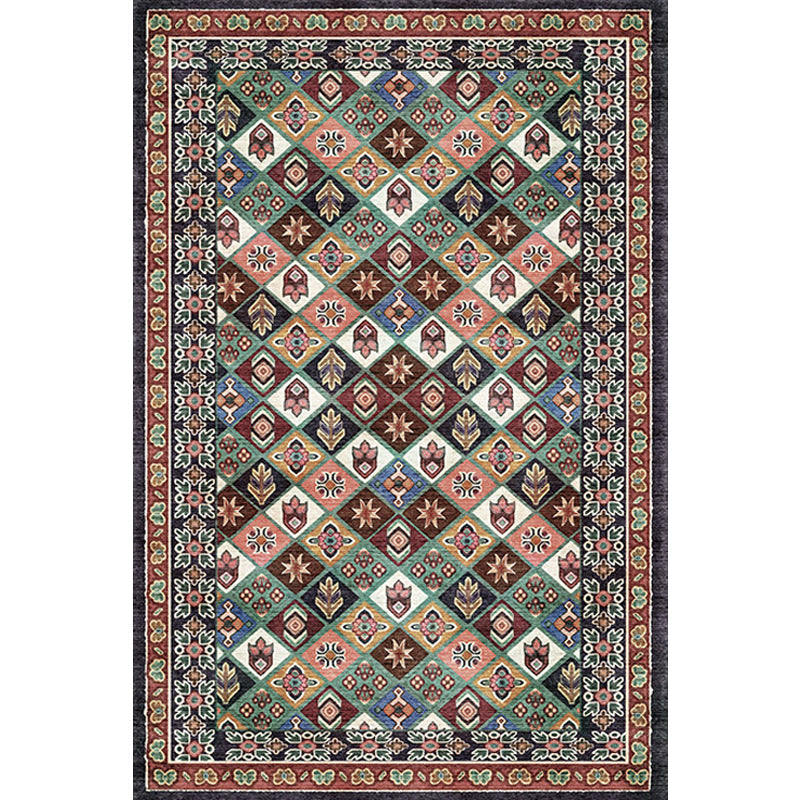 Moroccan Living Room Rug Brown Tribal Geometric Pattern Rug Polyester Washable Non-Slip Pet-Friendly Rug