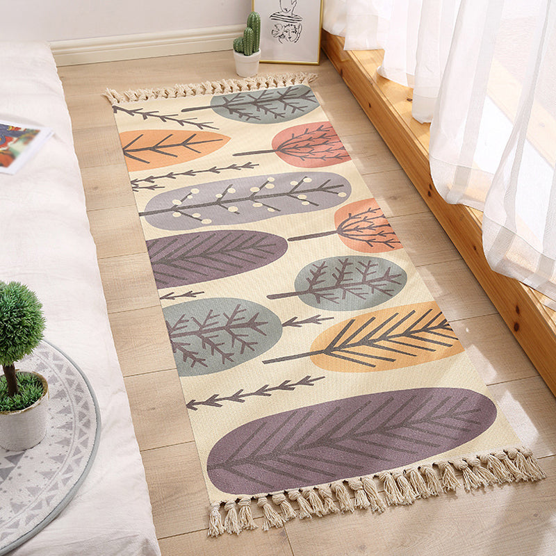 Multicolored Floral Pattern Rug Cotton Modern Rug Pet Friendly Washable Non-Slip Area Rug for Living Room