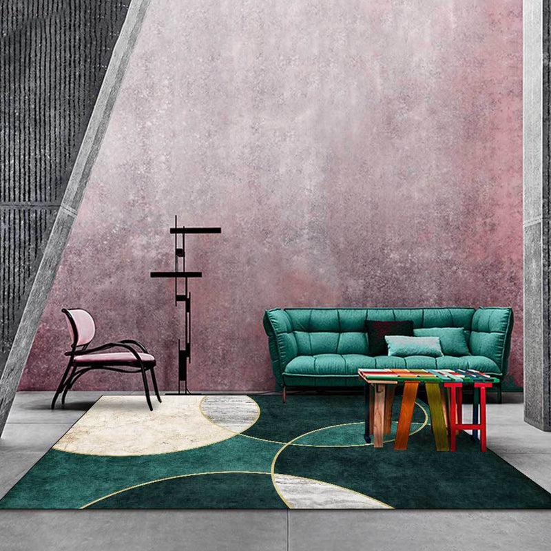 Green contemporary carpet polypropylene circle pattern carpet pet-friendly washable non-slip carpet for the living room