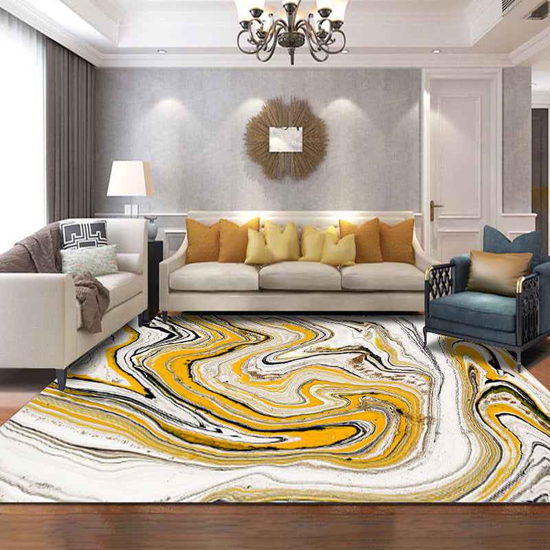 Modernism Watercolor Pattern Carpet Yellow Polyester Rug Non-Slip Pet-Friendly Washable Rug for Living Room