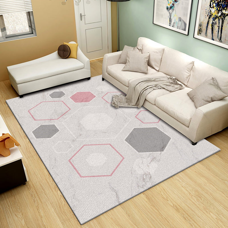 Multicolored salon rug modernism marble surface and geometric pattern rug polyester machine washable non-slip rug