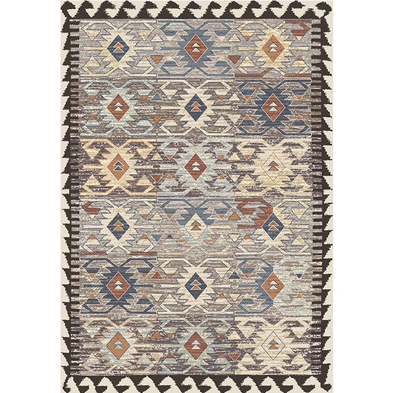 Gray Tribal-Diamond Pattern Rug Polypropylene Bohemian Rug Washable Non-Slip Back Rug for Living Room