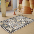 Gray Tribal-Diamond Pattern Rug Polypropylene Bohemian Rug Washable Non-Slip Back Rug for Living Room
