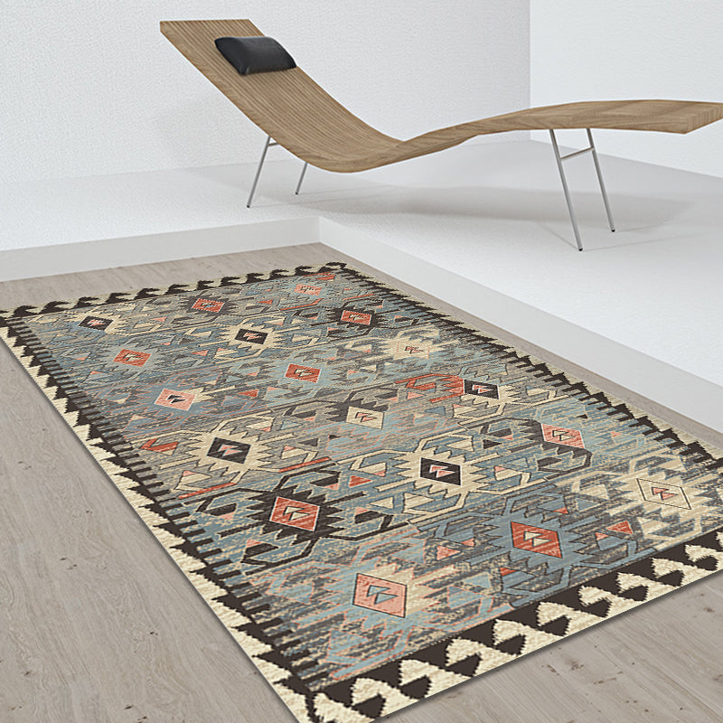 Gray Tribal-Diamond Pattern Rug Polypropylene Bohemian Rug Washable Non-Slip Back Rug for Living Room