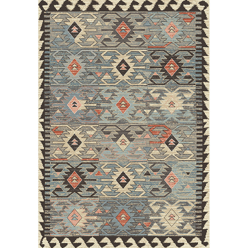 Gray Tribal-Diamond Pattern Rug Polypropylene Bohemian Rug Washable Non-Slip Back Rug for Living Room