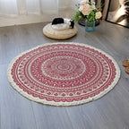 Floral Pattern Rug Jute Moroccan Rug Pet-Friendly Washable Non-Slip Rug for the Living Room