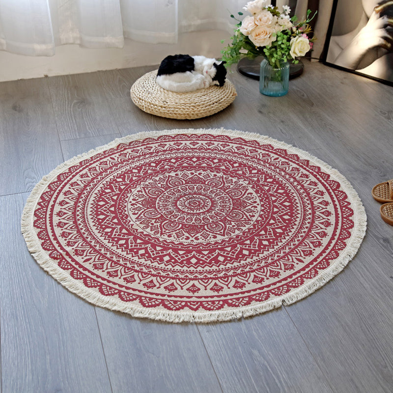 Floral Pattern Rug Jute Moroccan Rug Pet-Friendly Washable Non-Slip Rug for the Living Room