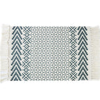 White and blue bedroom rug southwest tribal pattern rug cotton non-slip back washable area rug