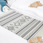 White and blue bedroom rug southwest tribal pattern rug cotton non-slip back washable area rug