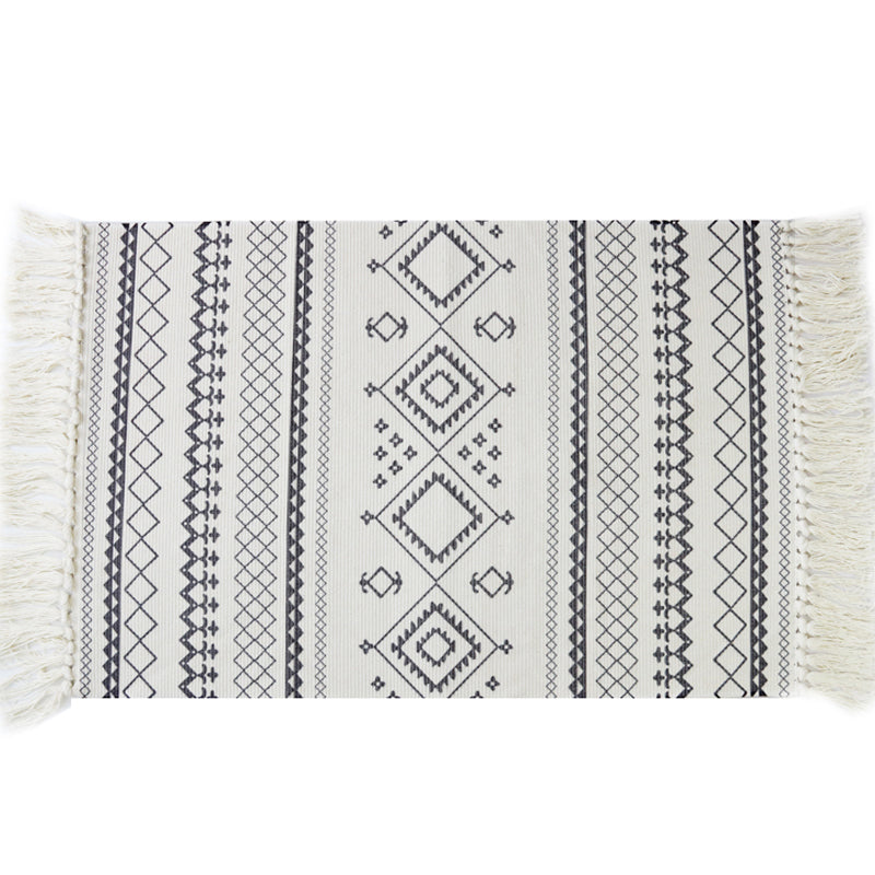 White and blue bedroom rug southwest tribal pattern rug cotton non-slip back washable area rug