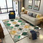 Green Parlor Rug Moroccan Albany Geometric Ogee Pattern Rug Polyester Machine Washable Non-Slip Rug