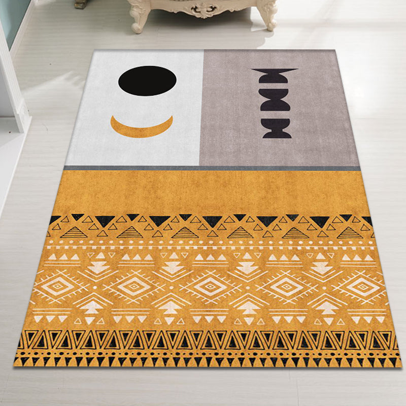 Yellow tribal pattern area rug polyester southwestern rug washable non-slip back rug for the study