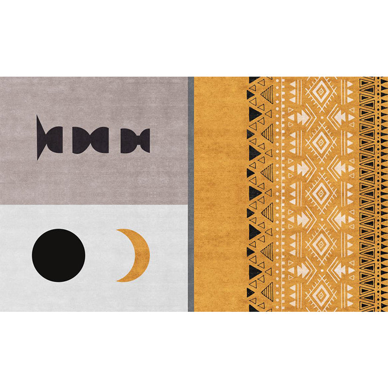 Yellow tribal pattern area rug polyester southwestern rug washable non-slip back rug for the study