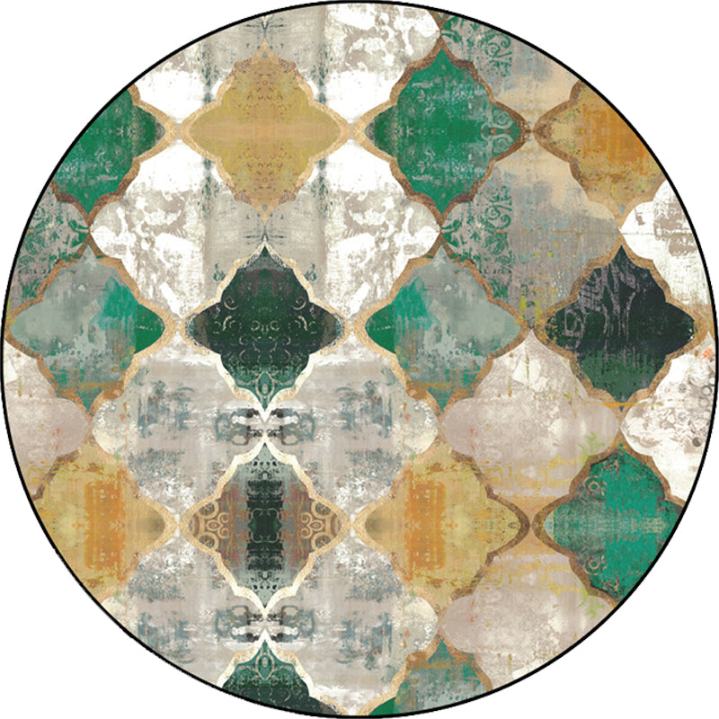 Moroccan geometric pattern rug green polypropylene rug non-slip pet-friendly washable rug for living room