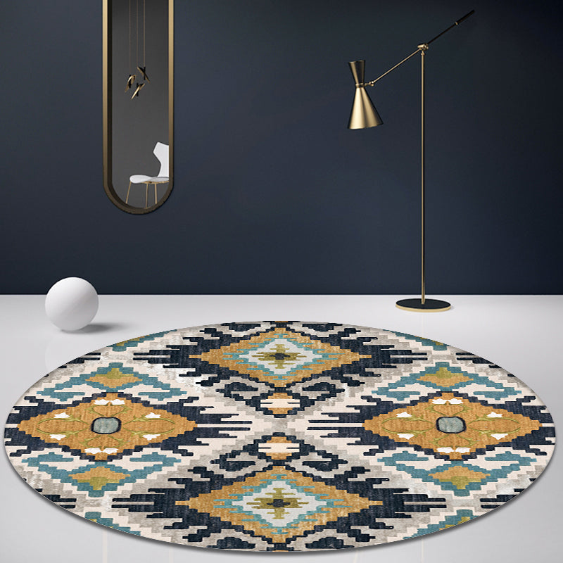 Colorful Living Room Carpet Southwestern Tribal Diamond Pattern Carpet Synthetic Machine Washable Non-Slip Back Carpet