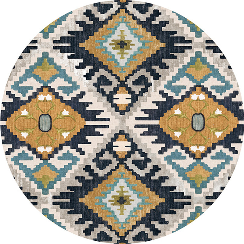 Colorful Living Room Carpet Southwestern Tribal Diamond Pattern Carpet Synthetic Machine Washable Non-Slip Back Carpet