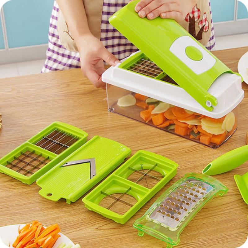 12-in-1 Multifunctional Vegetable Slicer with Interchangeable Blades and Catching Container