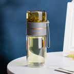 Double-walled glass bottle with tea strainer and infuser