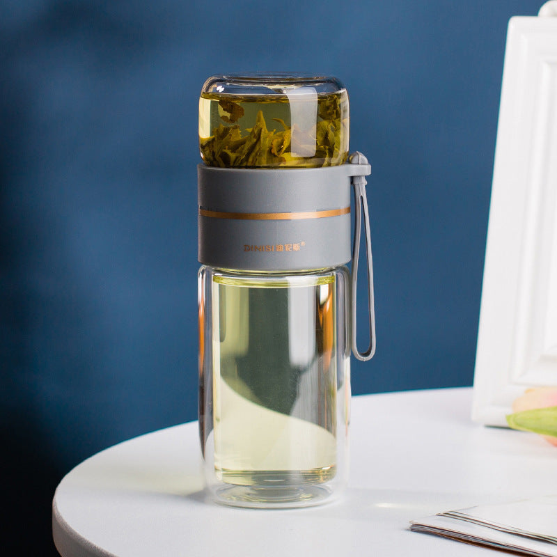 Double-walled Glass Water Bottle with Tea Strainer - PureBrew