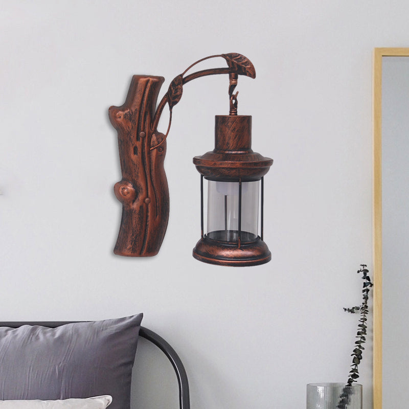 Kerosene Gang Wall Light Fixture Coastal Clear Glass 1 Light Black/Copper Sconce Lamp