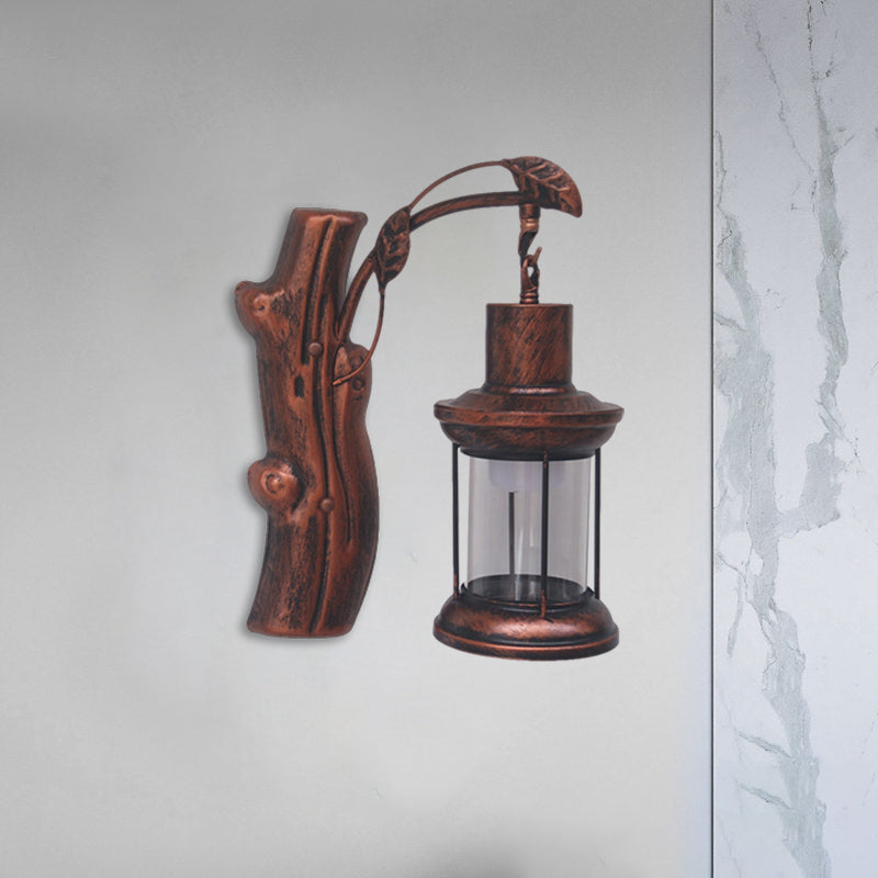 Kerosene Gang Wall Light Fixture Coastal Clear Glass 1 Light Black/Copper Sconce Lamp