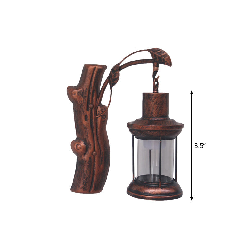 Kerosene Gang Wall Light Fixture Coastal Clear Glass 1 Light Black/Copper Sconce Lamp
