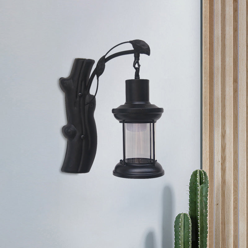 Kerosene Gang Wall Light Fixture Coastal Clear Glass 1 Light Black/Copper Sconce Lamp