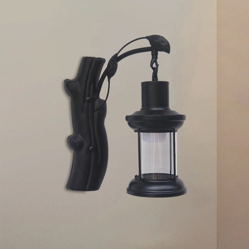 Kerosene Gang Wall Light Fixture Coastal Clear Glass 1 Light Black/Copper Sconce Lamp