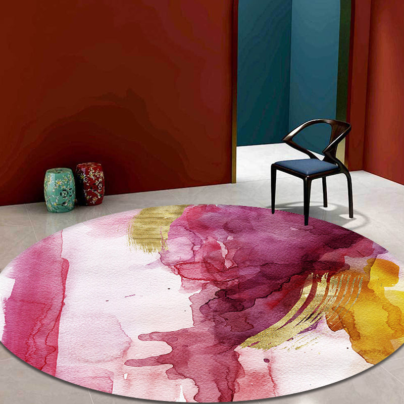 Modernist Study Area Rug Pink Watercolor Pattern Rug Polyester Washable Nonslip Pet-Friendly Area Rug