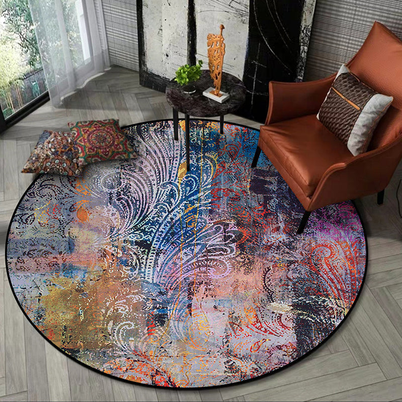 Unique Abstract Paisley Pattern Rug Multicolor Modern Rug Polyester Washable Non-slip Pet-friendly Area Rug for Living Room