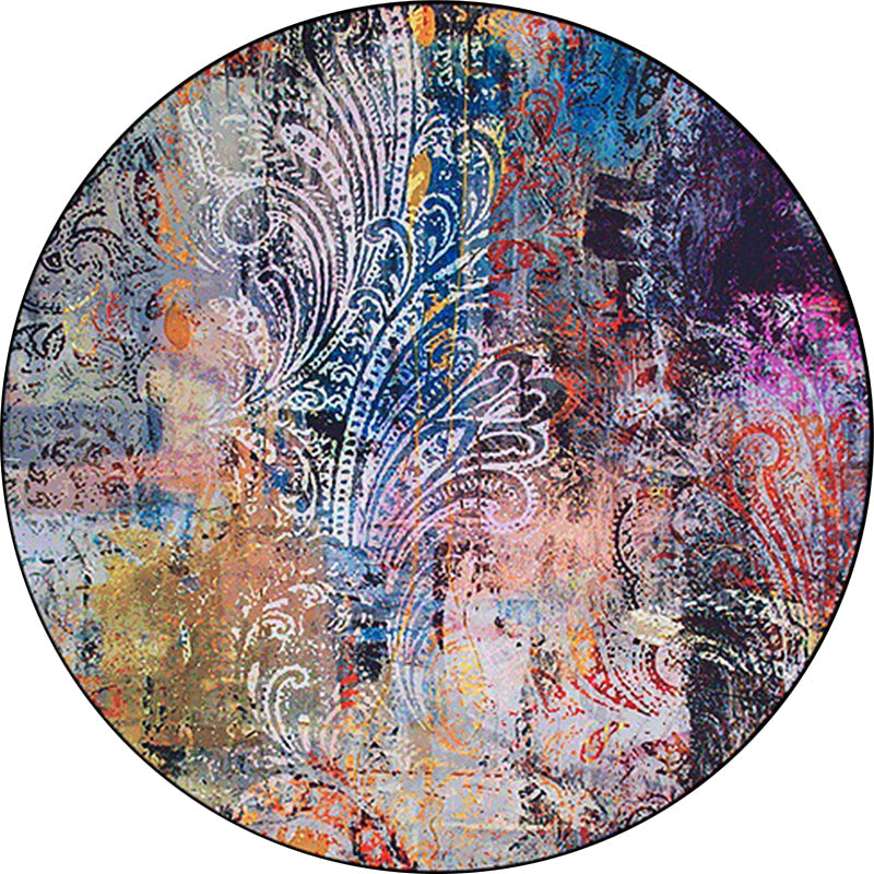 Unique Abstract Paisley Pattern Rug Multicolor Modern Rug Polyester Washable Non-slip Pet-friendly Area Rug for Living Room
